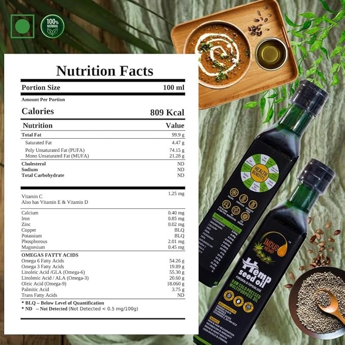 Indus Hemp Raw Cold-Pressed Hemp Seed Oil 100ml