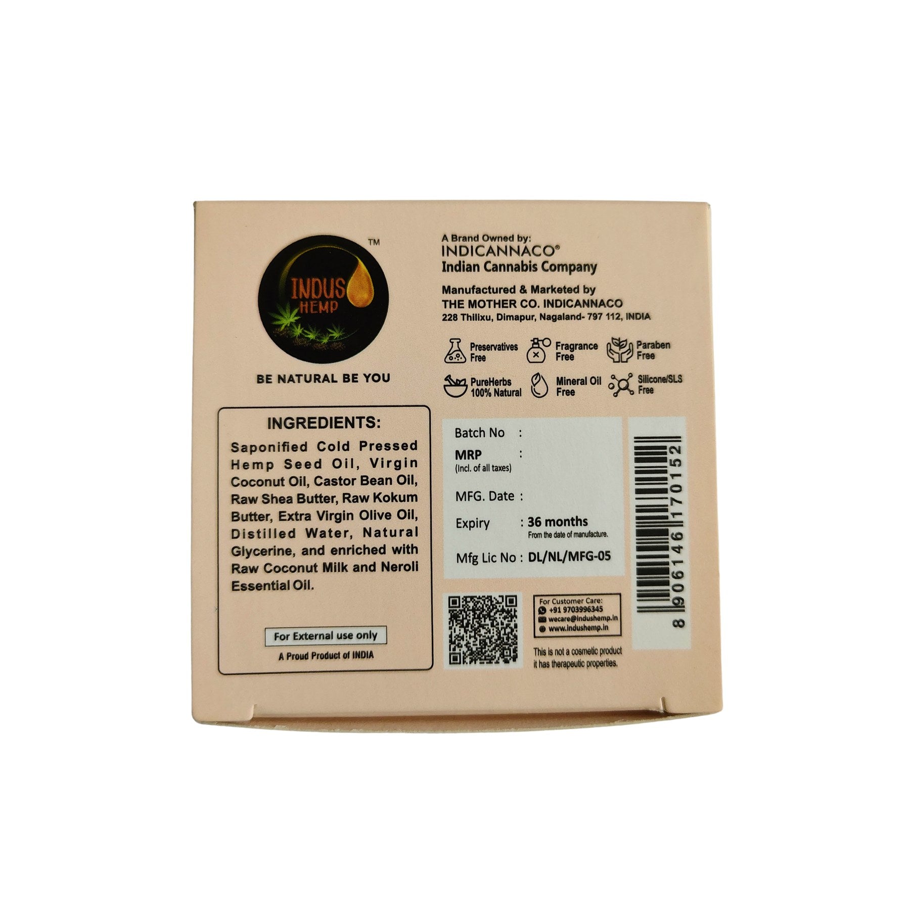 Indus Hemp Coconut Milk & Neroli Soap Bar 100g