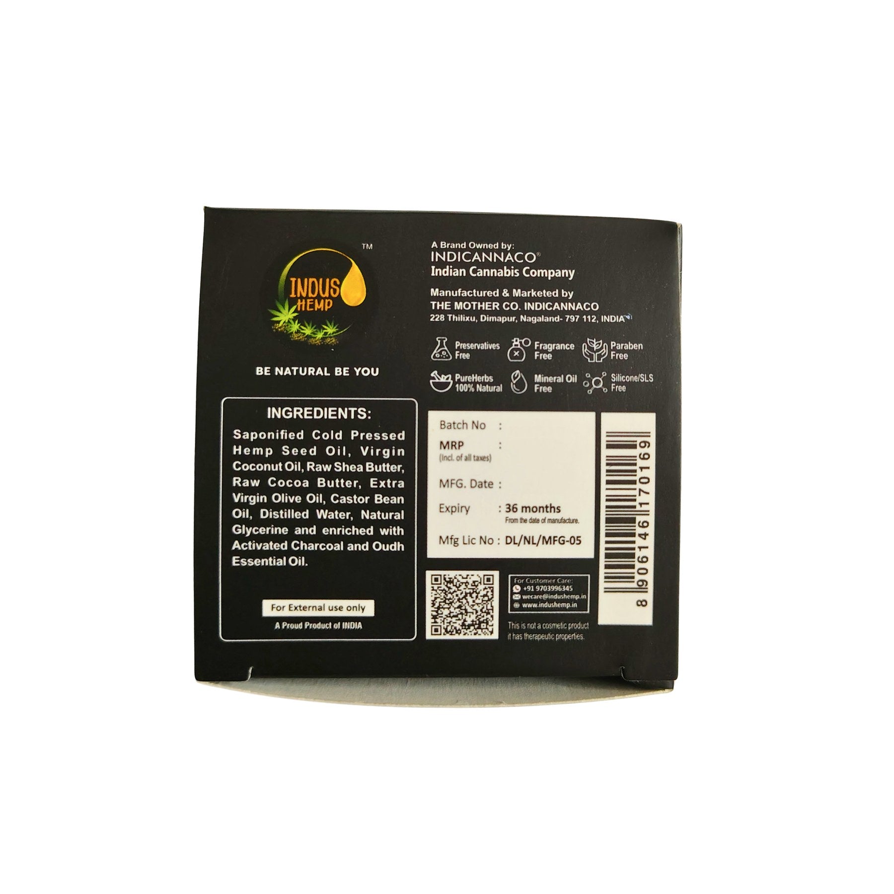 Indus Hemp Charcoal & Oudh Soap Bar 100g