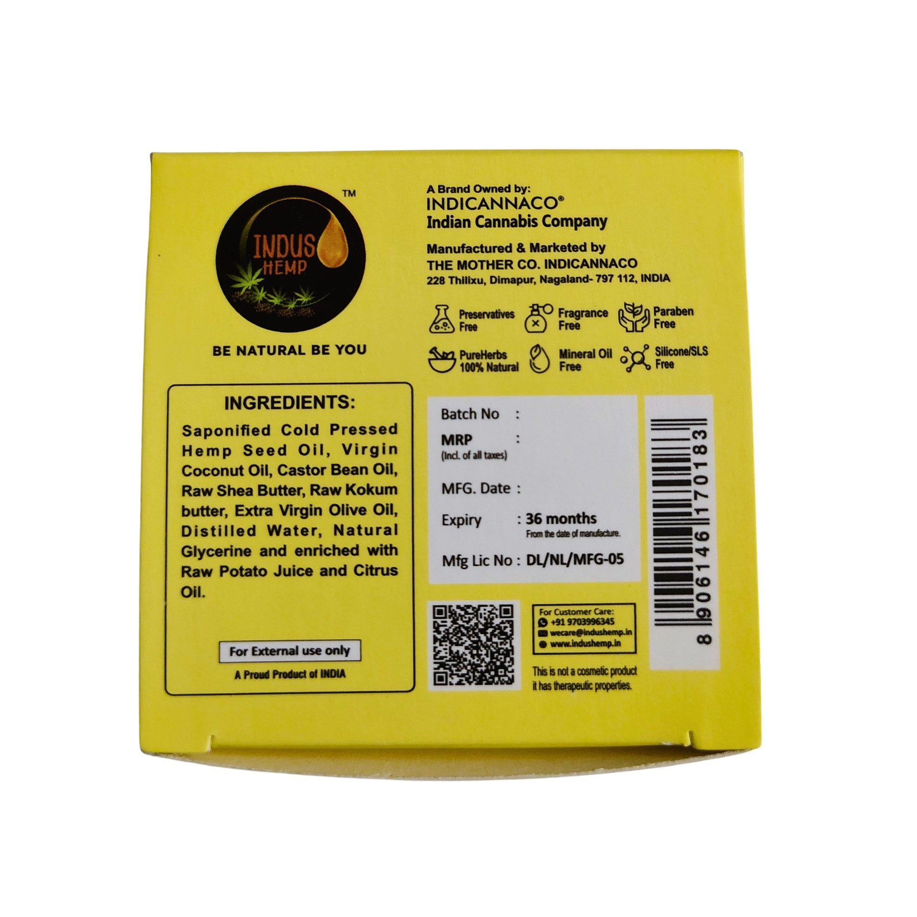 Indus Hemp Potato & Citrus Zest Soap Bar 100g