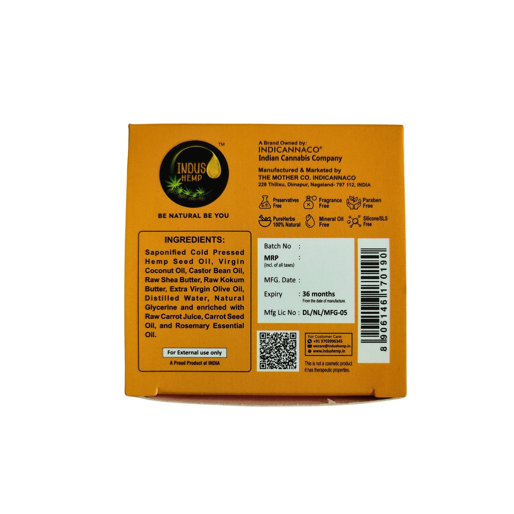 Indus Hemp Carrot & Rosemary Soap Bar 100g
