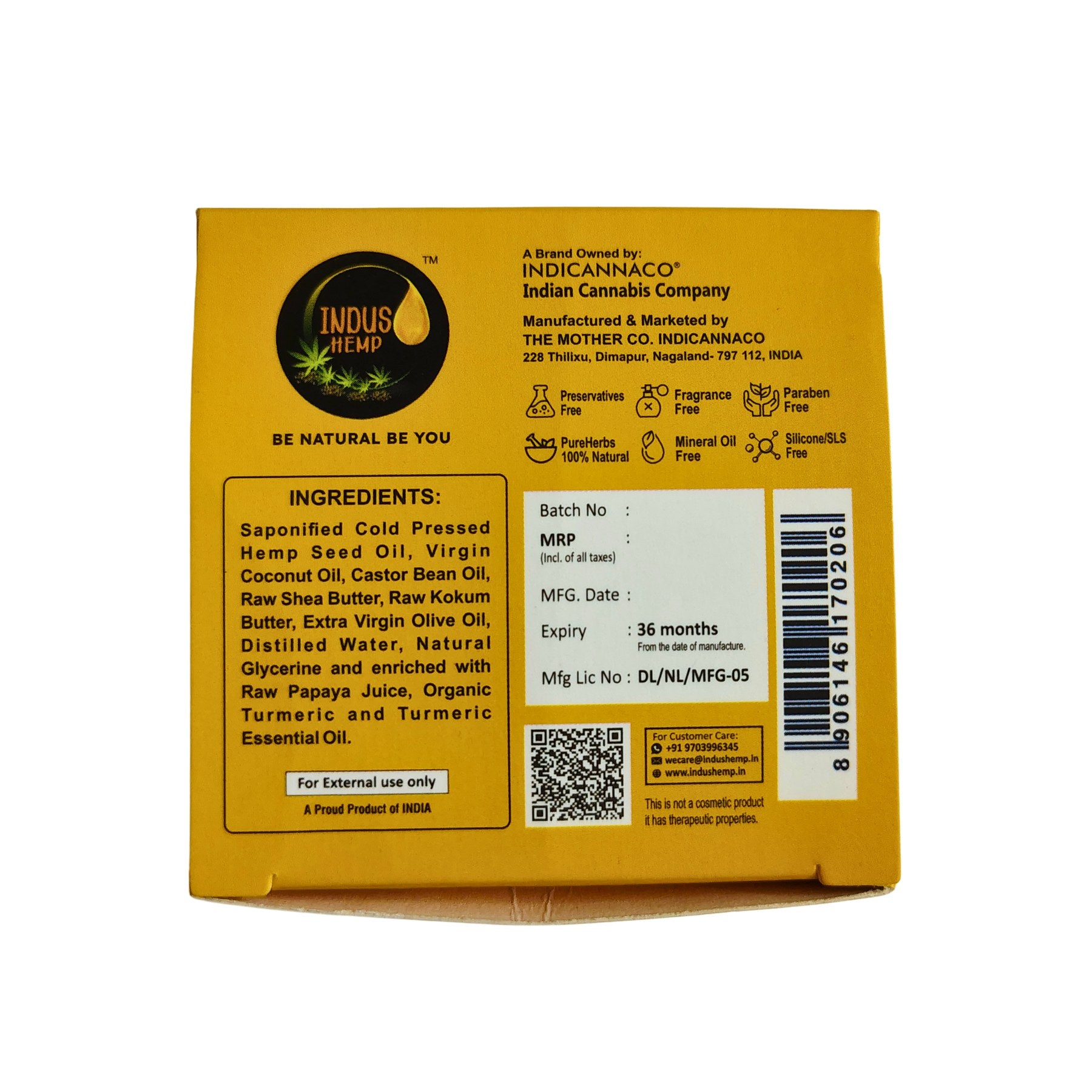 Indus Hemp Turmeric & Papaya Soap Bar 100g