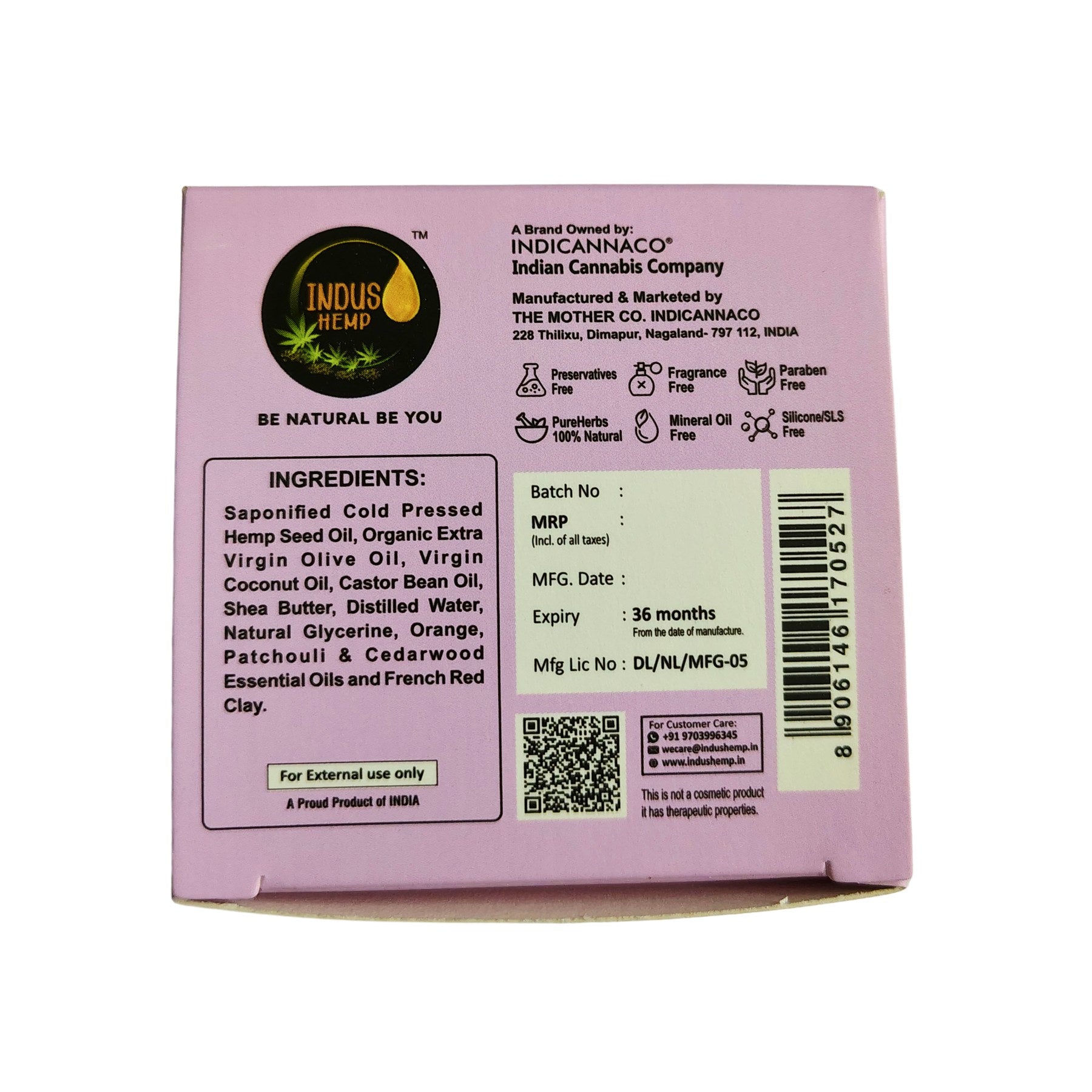 Indus Hemp Orange & Patchouli Soap Bar 100g