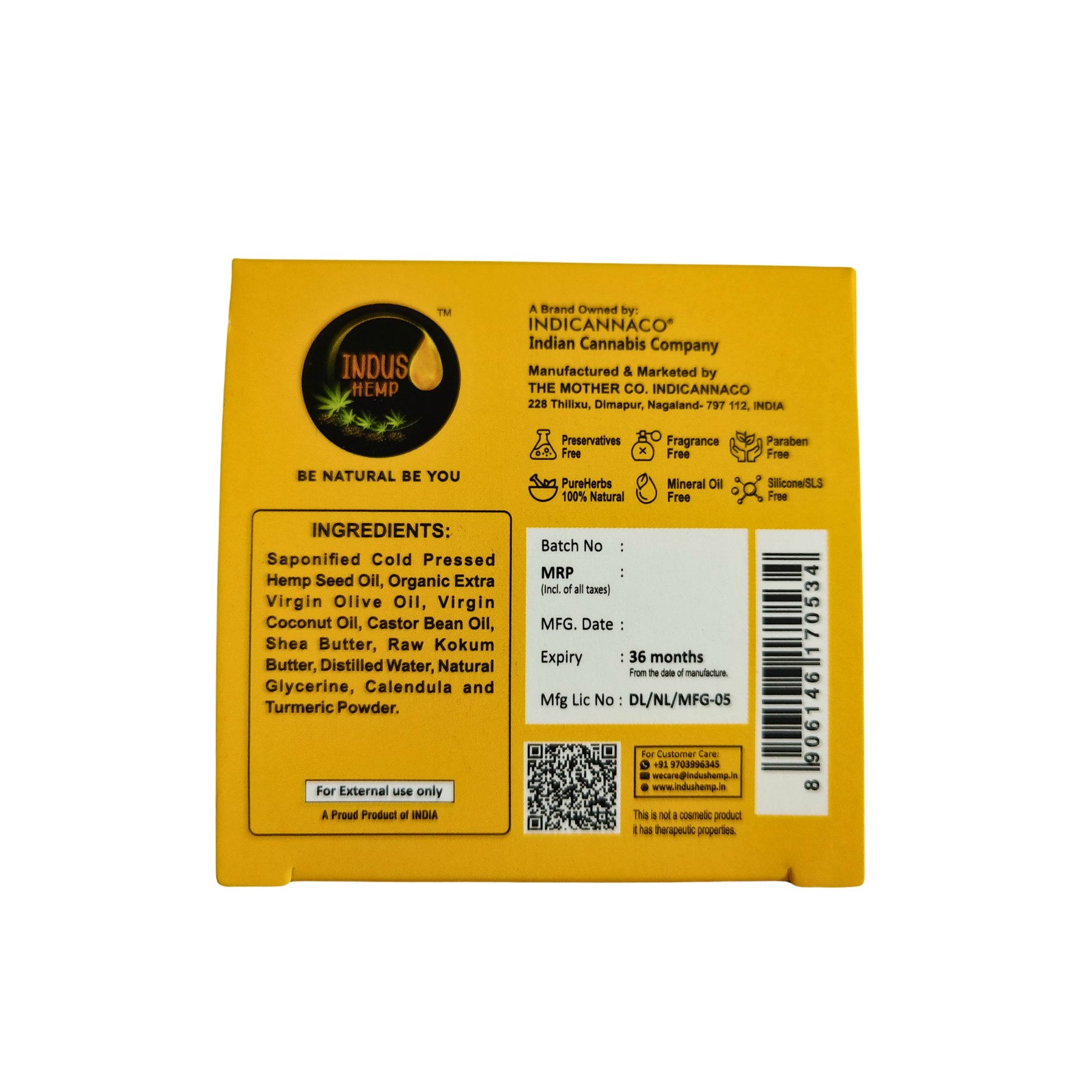 Indus Hemp Calendula & Turmeric Soap Bar 100g