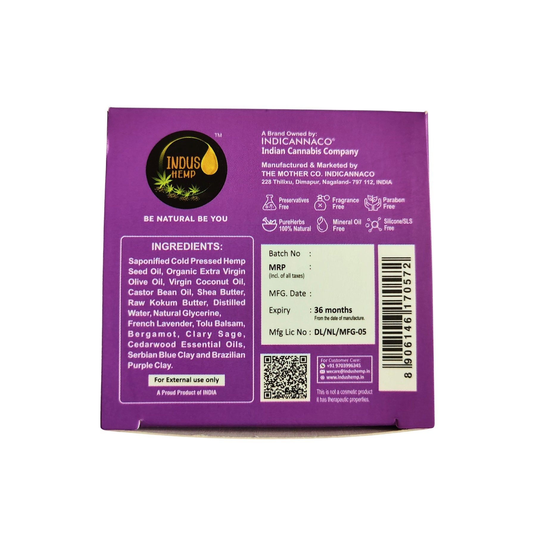 Indus Hemp & French Lavender Soap Bar 100g