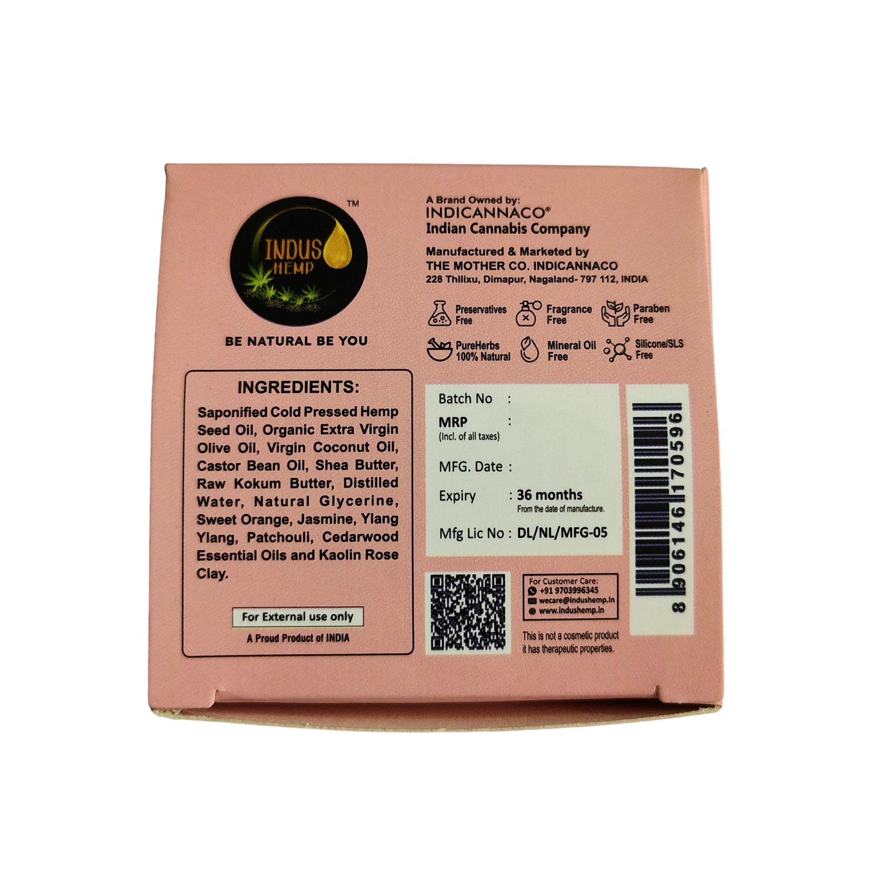Indus Hemp Pink Salt Scrub Soap Bar 100g