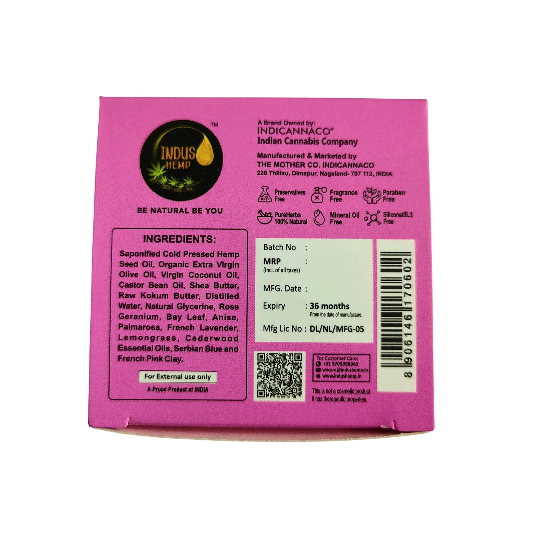 Indus Hemp Rose Geranium & Bay Leaf Soap Bar 100g