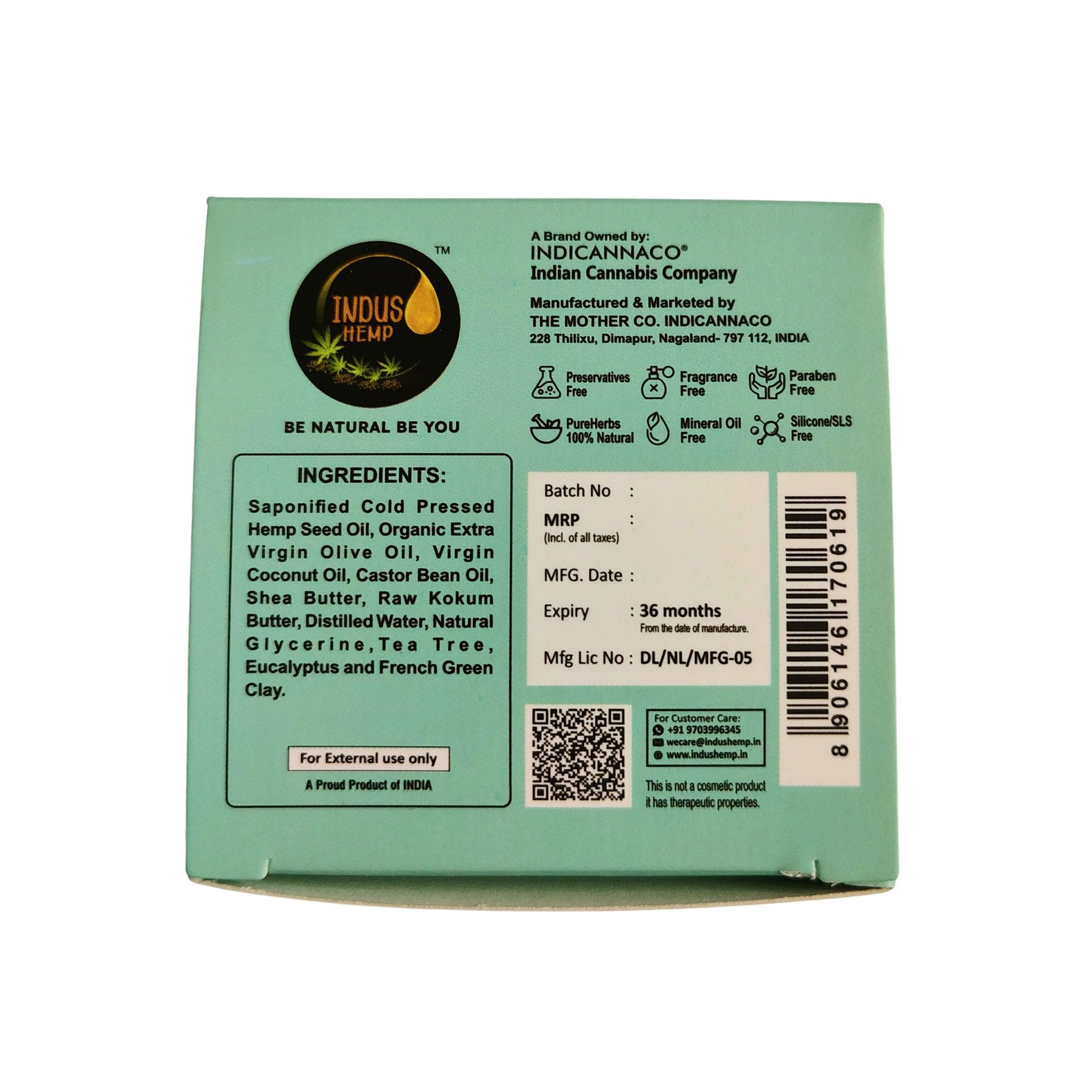 Indus Hemp Tea Tree & Eucalyptus Soap Bar 100g