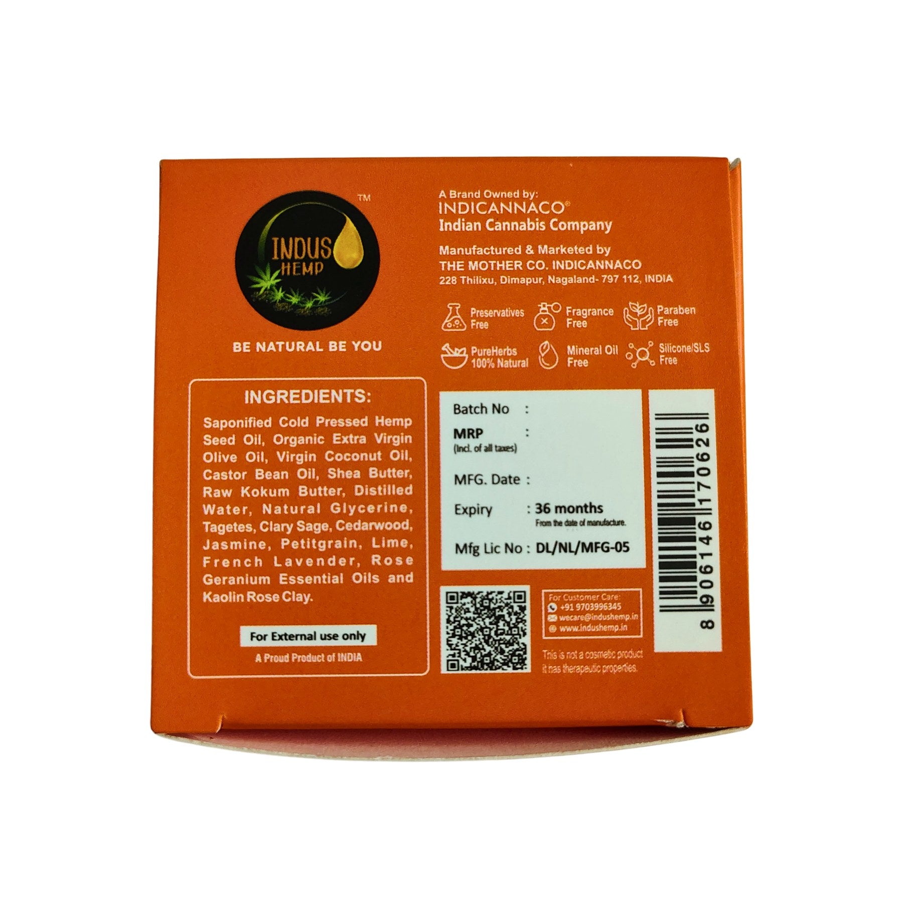 Indus Hemp Tagetes & Clary Sage Soap Bar 100g