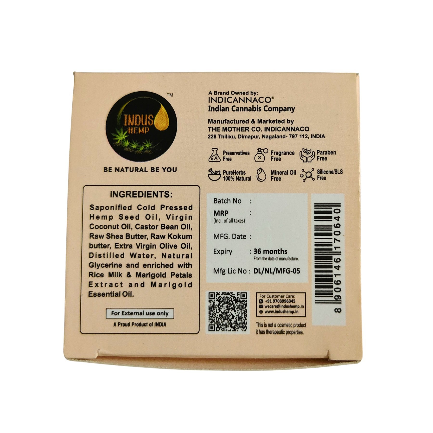 Indus Hemp Rice Milk & Marigold Soap Bar 100g
