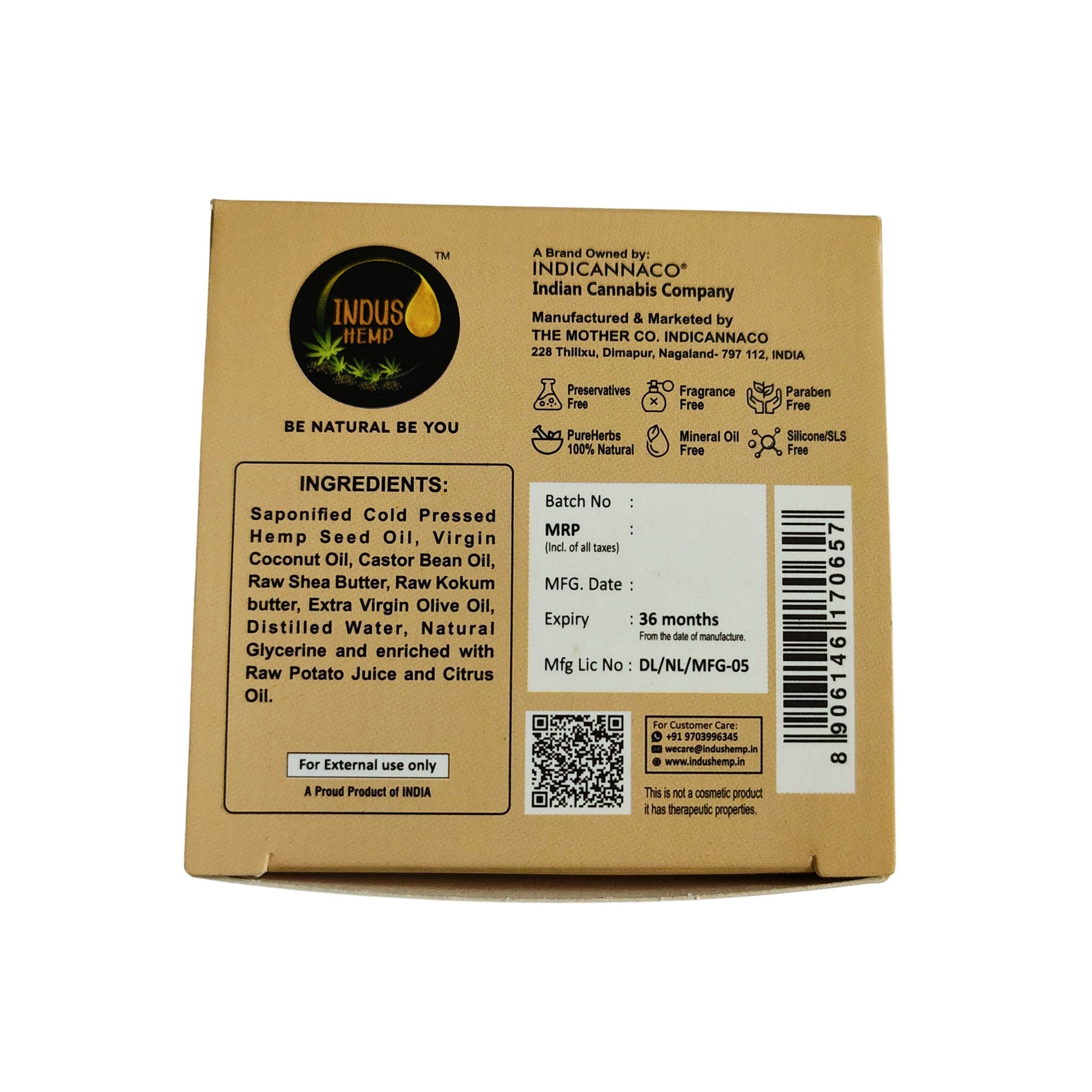 Indus Hemp Oatmeal Honey & Mint Soap Bar 100g