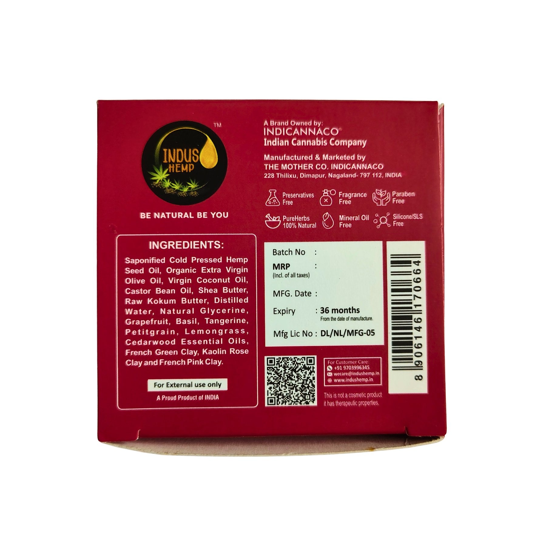 Indus Hemp Grapefruit & Basil Soap Bar 100g
