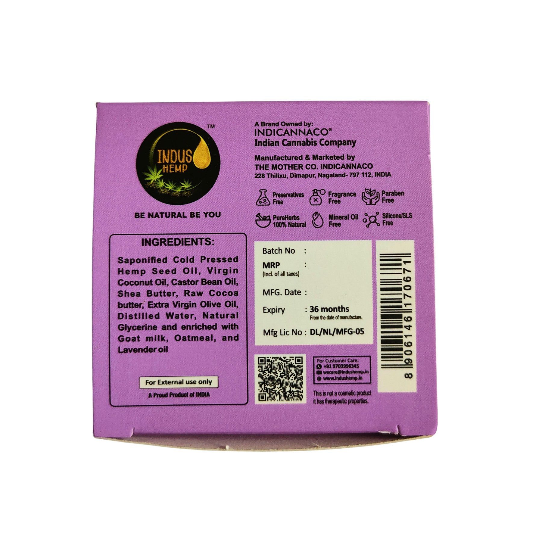 Indus Hemp Goat Milk Honey & Lavender Soap Bar 100g