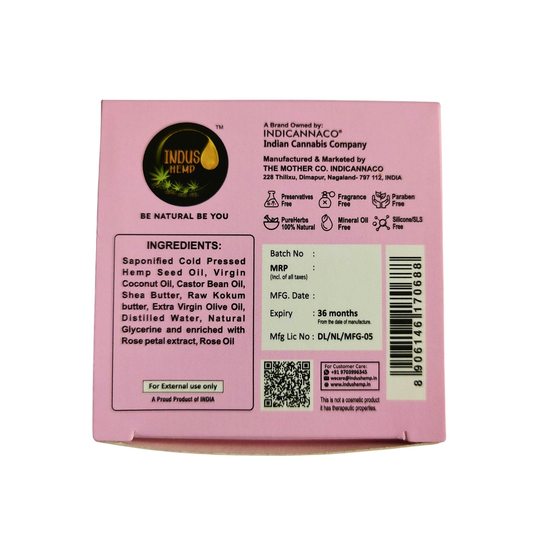 Indus Hemp Hemp & Rose Soap Bar 100g