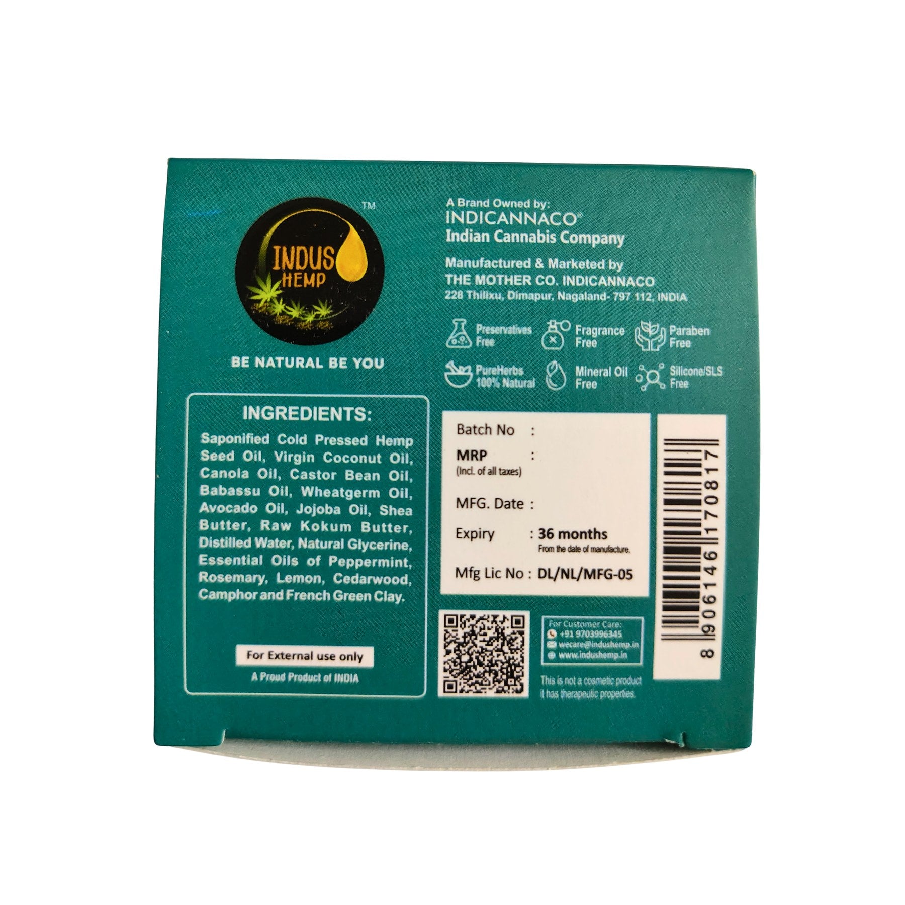 Indus Hemp French Emerald Green Clay Shampoo Bar 100g