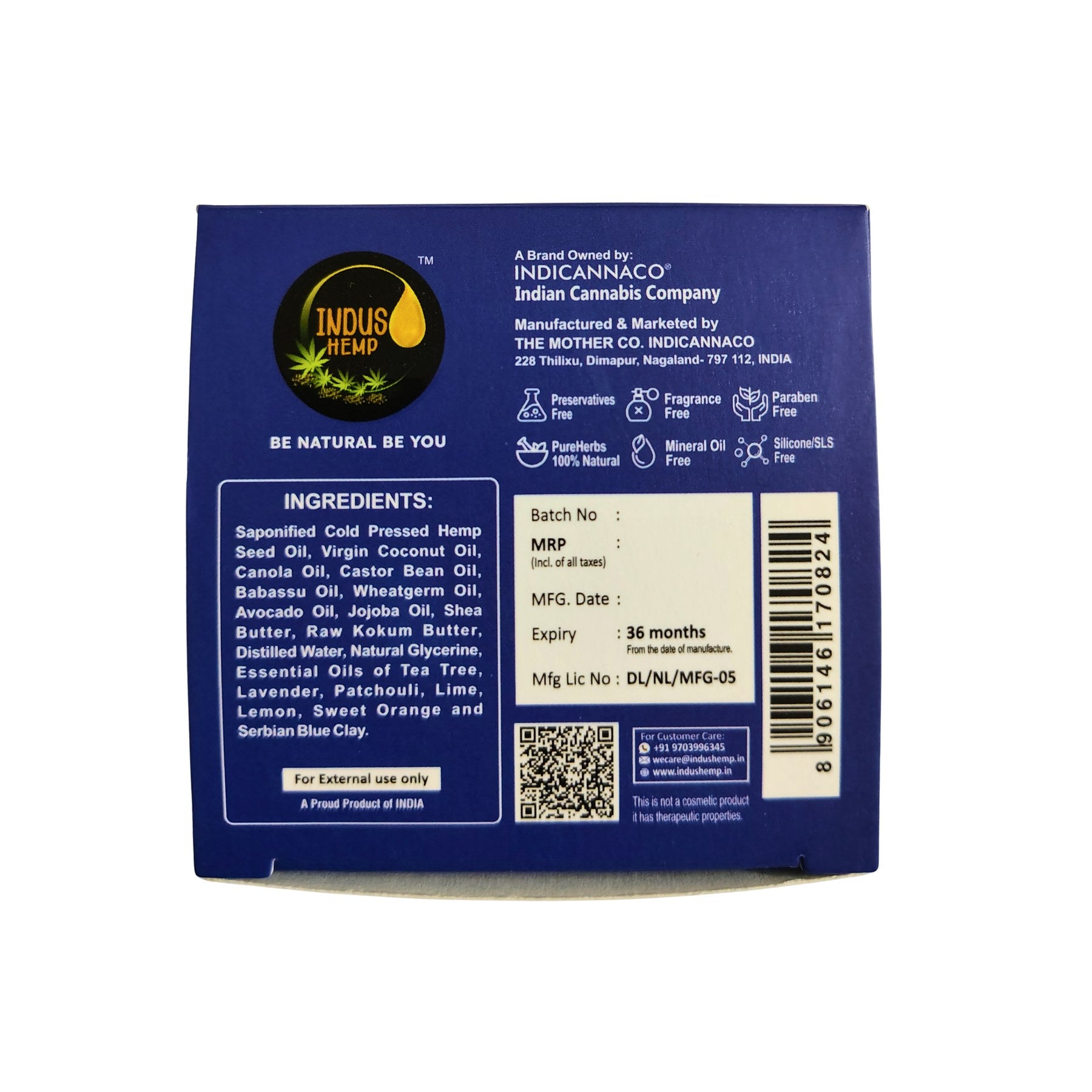 Indus Hemp Serbian Royal Blue Clay Shampoo Bar 100g