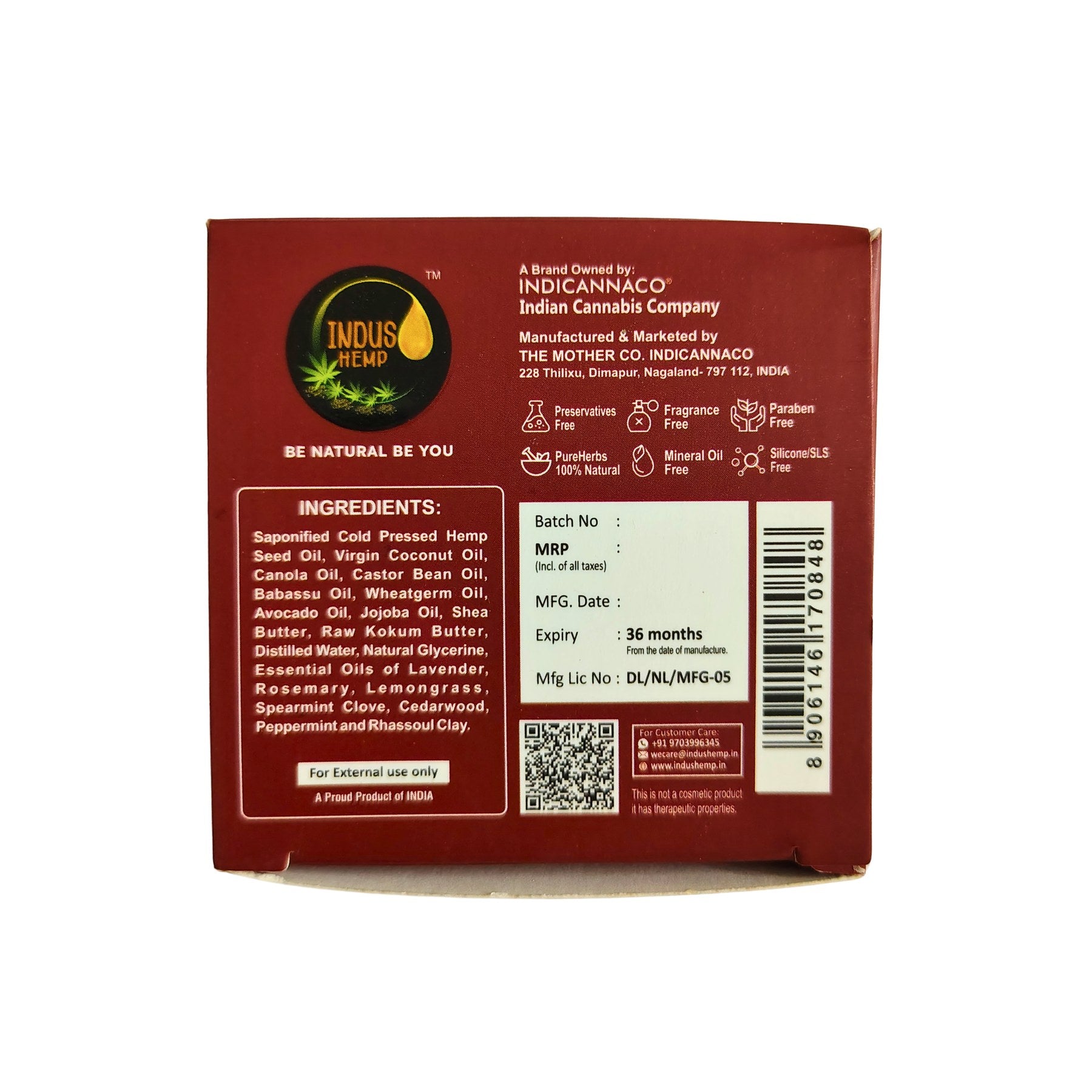 Indus Hemp Moroccan Red Rhassoul Clay Shampoo Bar 100g