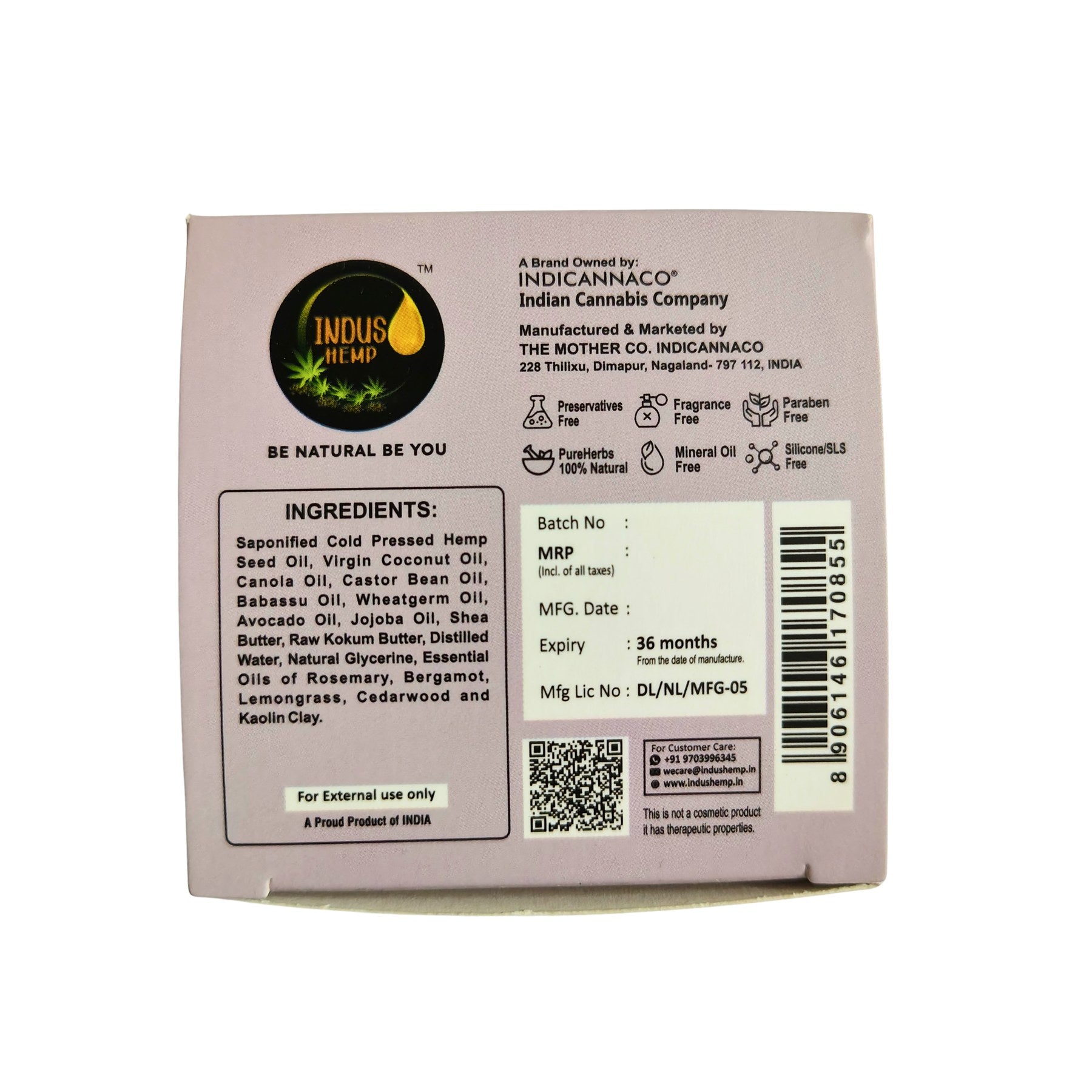 Indus Hemp Ivory Kaolin Clay Shampoo Bar 100g
