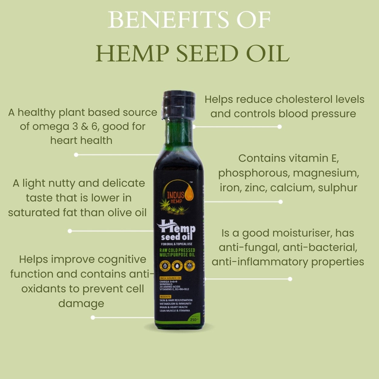 Indus Hemp Raw Cold-Pressed Hemp Seed Oil 250ml
